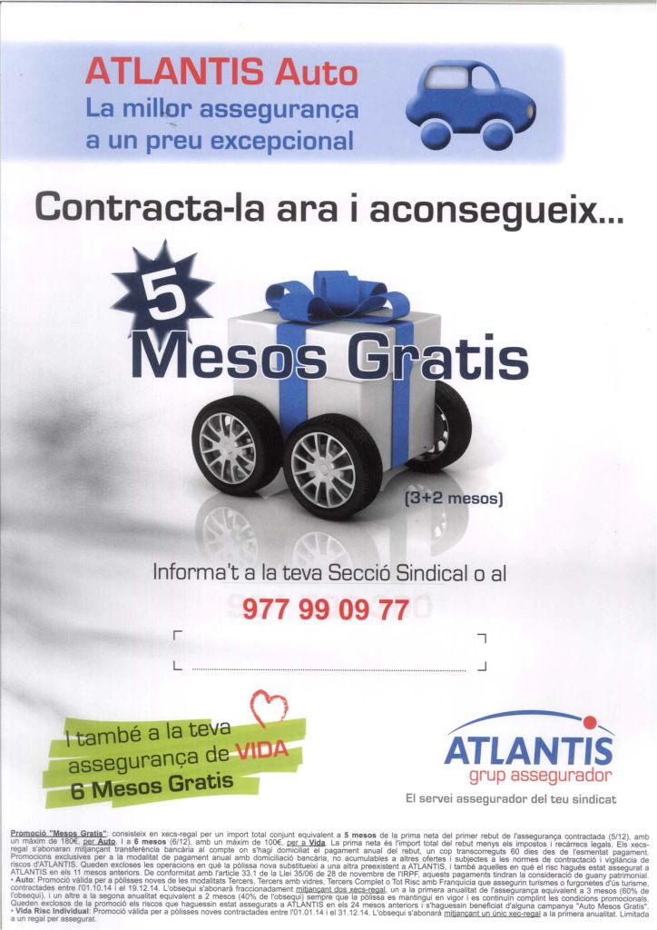 Promoció 5 mesos de franc en l'assegurança Atlantis Auto