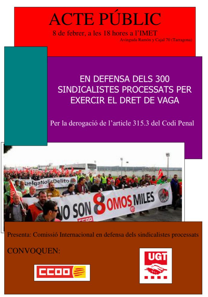Acte públic en defensa dels 300 processats per exercir el dret de vaga