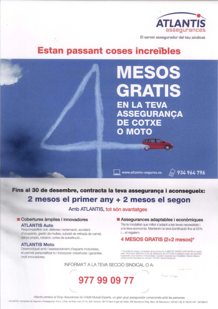 Nova campanya d'Atlantis, l'asseguradora de la UGT, fins al 30 de desembre
