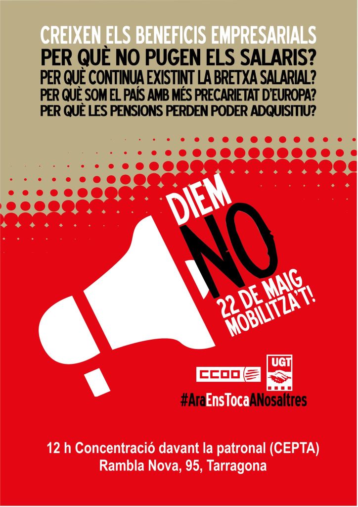 22M Jornada de lluita per uns convenis que garanteixin recuperar el poder adquisitiu del salaris