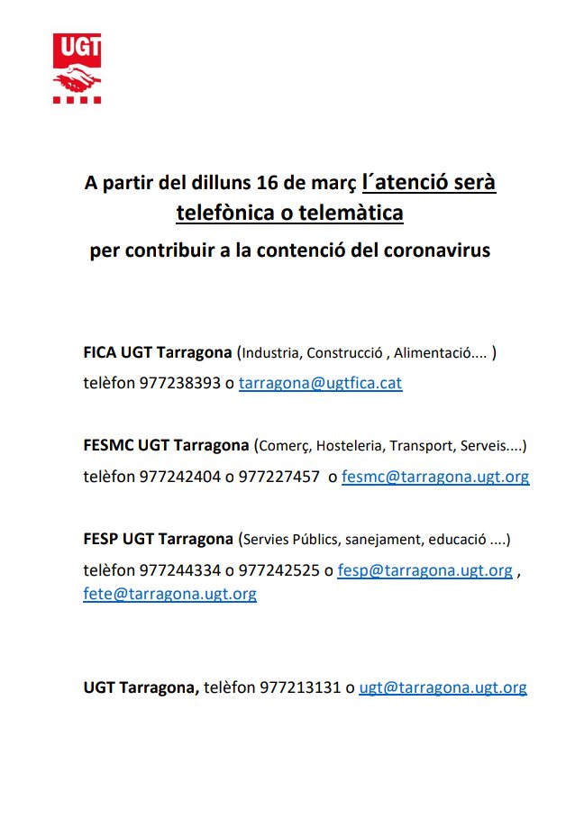 ATENCIÓ TELEFÒNICA O TELEMÀTICA FINS A NOU AVÍS