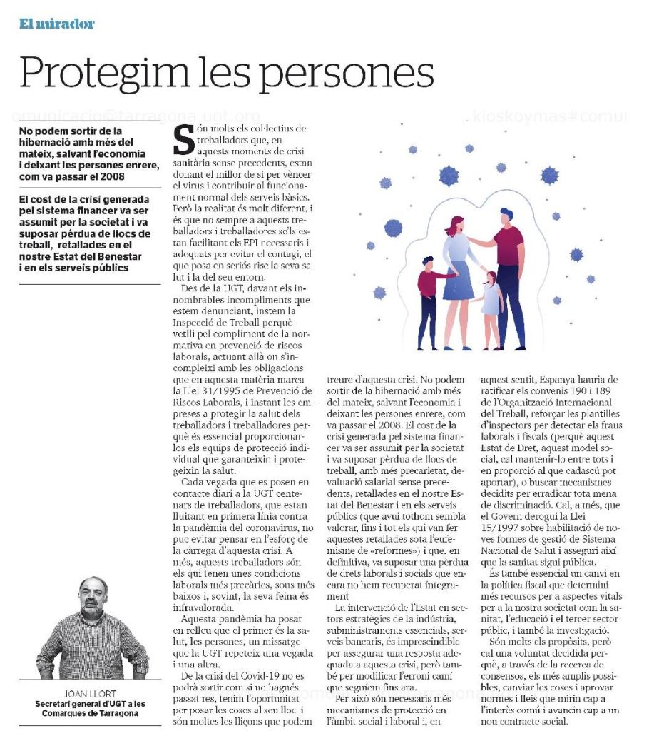 Protegim les persones, article de Joan Llort, Secretari general